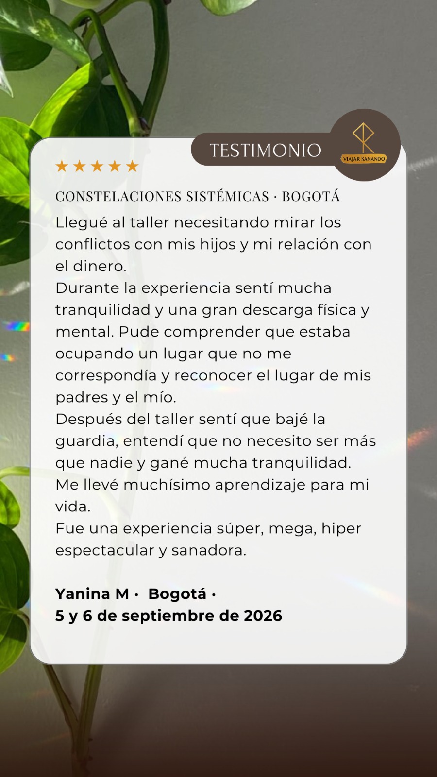 Testimonio de Yanina M · Bogotá · 5 y 6 de septiembre de 2026